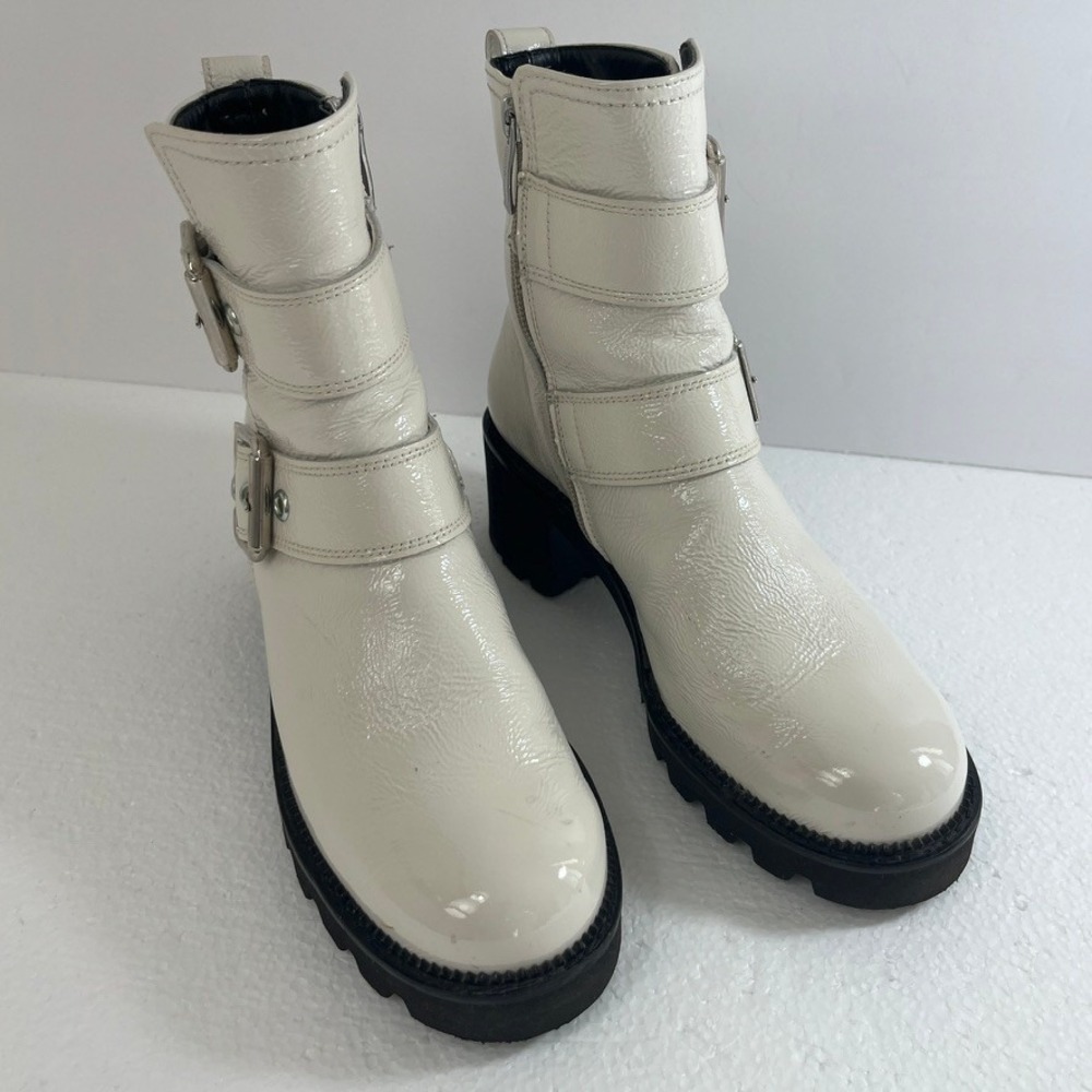 Paul Green Ankle Boots Womens White Sz 6‎ Block Heel Buckle Accents Zip Up